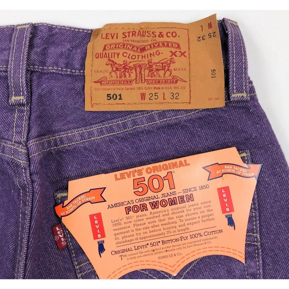 Levis 501 For Women 25x32 Purple Jeans VTG Button Fly Straight Leg Made In USA - Picture 3 of 10